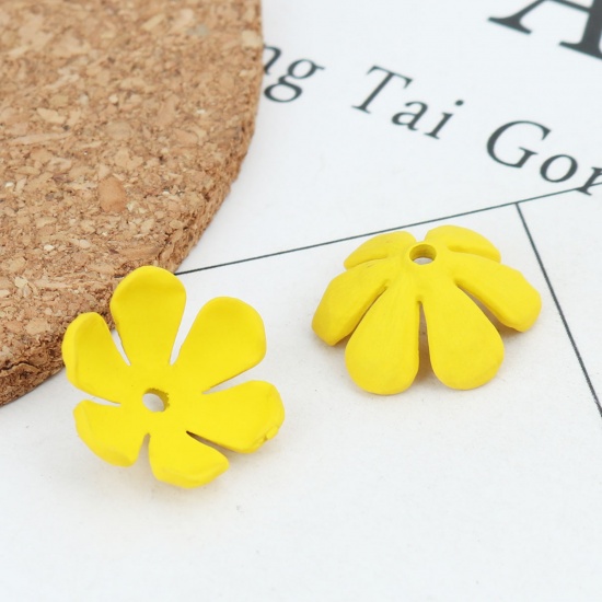 Picture of Zinc Based Alloy Beads Caps Flower Yellow (Fit Beads Size: 20mm Dia.) 20mm x 17mm, 2 PCs