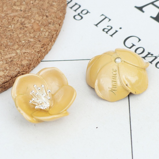 Picture of Polymer Clay Dome Seals Cabochon Flower Pale Yellow 21mm x 21mm, 4 PCs