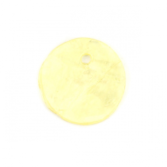 天然 シェル チャーム 円形 黄色 15mm 直径、 20 個 の画像