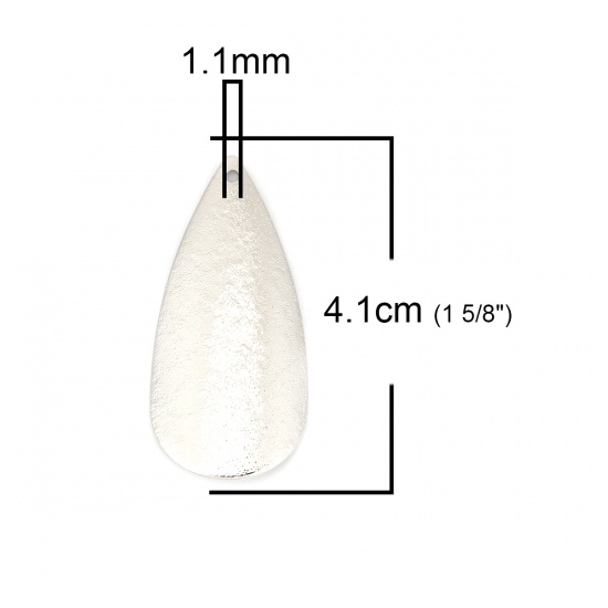 Picture of Brass Pendants Silver Tone Drop Dot Sparkledust 41mm x 19mm, 5 PCs