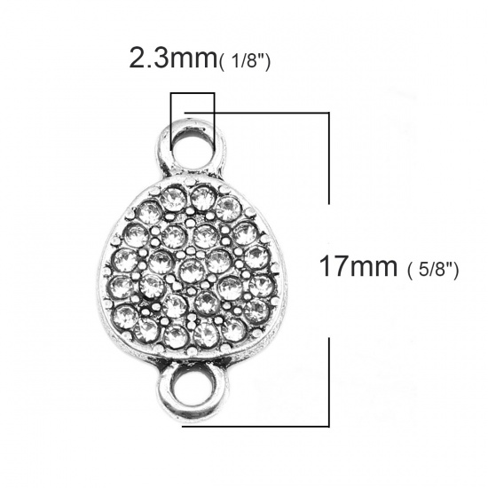 Image de Connecteurs en Alliage de Zinc Goutte d'Eau Argent Vieilli à Strass Transparent 17mm x 10mm, 5 Pcs