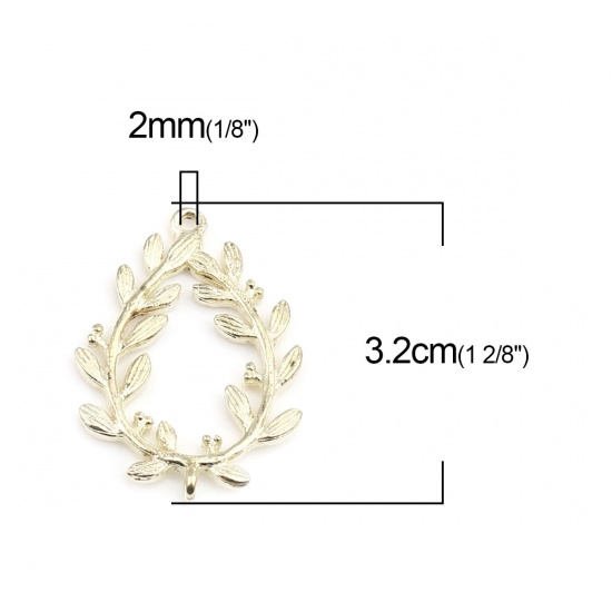 Immagine di Lega di Zinco Connettore Accessori Goccia 18K Vero Oro Placcato Ramo Disegno Filigrana 3.2cm x 2.3cm, 10 Pz