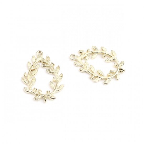 Immagine di Lega di Zinco Connettore Accessori Goccia 18K Vero Oro Placcato Ramo Disegno Filigrana 3.2cm x 2.3cm, 10 Pz