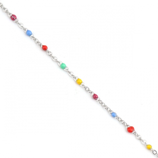 Picture of 304 Stainless Steel Link Cable Chain Silver Tone Multicolor Enamel 2.1x1.6mm, 1 M