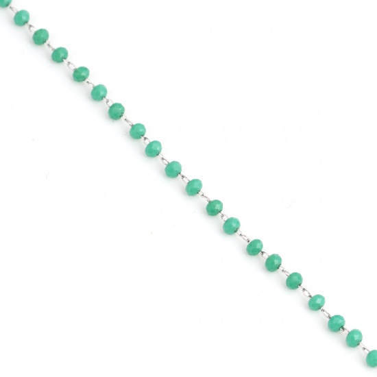 Picture of 1 M 304 Stainless Steel Beaded Chain For Handmade DIY Jewelry Making Findings Silver Tone Green 3.5x2.8mm