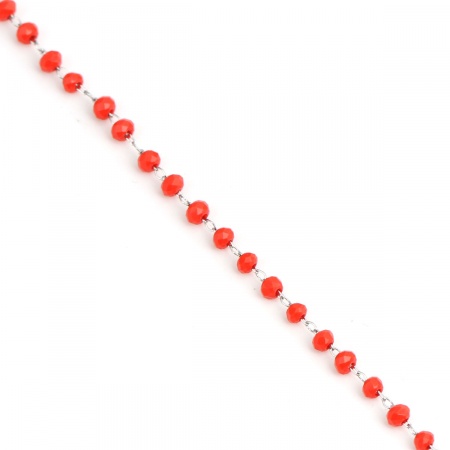 Immagine di 1 M 304 Acciaio Inossidabile Catena di Perline Per Risultati di Creazione di Gioielli Fai-da-te Fatti a Mano Tono Argento Rosso 3.5x2.8mm