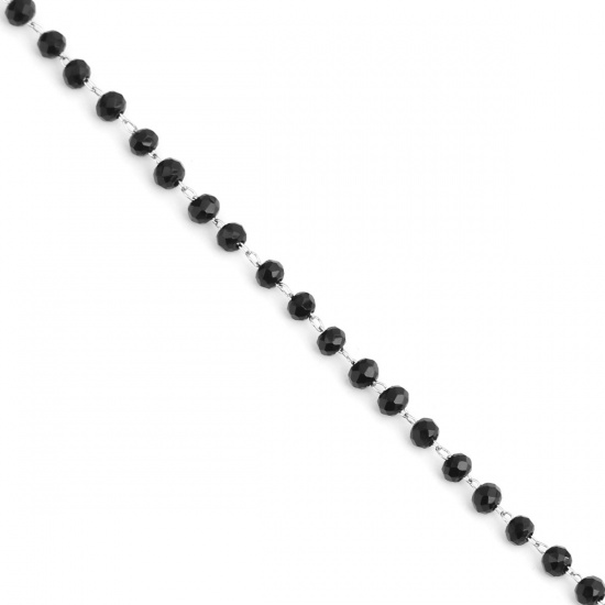 Picture of 1 M 304 Stainless Steel Beaded Chain For Handmade DIY Jewelry Making Findings Silver Tone Black 3.4x2.9mm