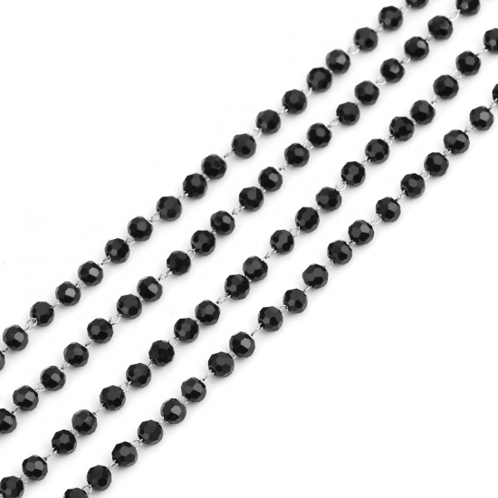 Picture of 1 M 304 Stainless Steel Beaded Chain For Handmade DIY Jewelry Making Findings Silver Tone Black 3.5x2.8mm