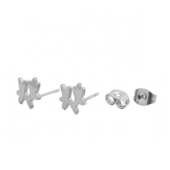 Immagine di 304 Acciaio Inossidabile Orecchini a Perno Tono Argento Foglia 9mm x 9mm, Posta / Filo Dimensione: (20 misura), 1 Paio