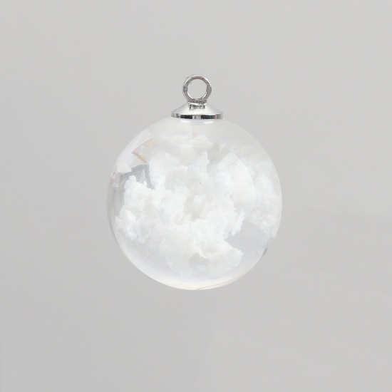 Picture of Glass Weather Collection Charms Round Cloud White Transparent 24mm x 20mm, 2 PCs