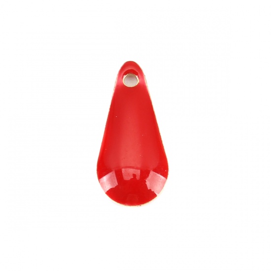 Bild von Messing Emaillierte Pailletten Charms Tropfen Messingfarbe Rot 12mm x 5mm, 10 Stück                                                                                                                                                                           