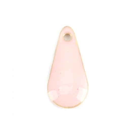 Picture of Brass Enamelled Sequins Charms Brass Color Light Pink Drop 12mm x 5mm, 10 PCs