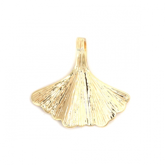 Imagen de Latón Colgantes Charms Chapado en Oro Hoja de Ginkgo 21mm x 19mm, 2 Unidades