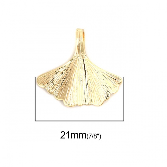 Imagen de Latón Colgantes Charms Chapado en Oro Hoja de Ginkgo 21mm x 19mm, 2 Unidades
