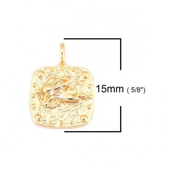 Image de Breloques Religieux en Laiton Carré Doré Anges 15mm x 11mm, 2 Pcs