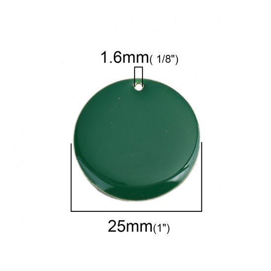 Picture of Brass Enamelled Sequins Charms Gold Plated Dark Green Round 25mm Dia., 5 PCs                                                                                                                                                                                  