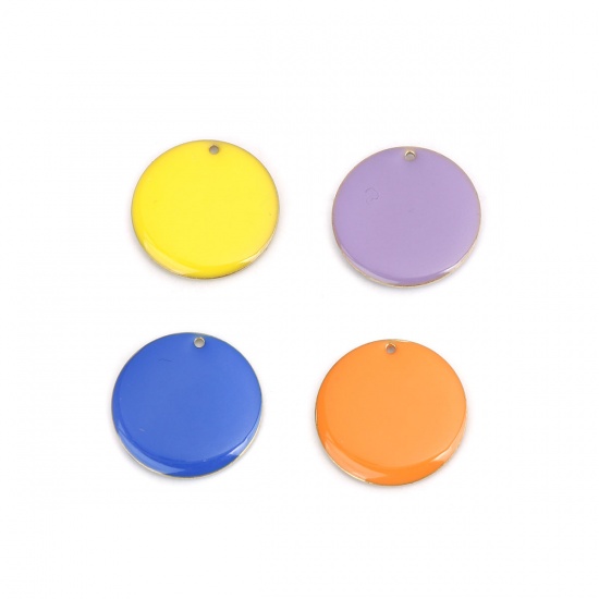 Picture of Brass Enamelled Sequins Charms Gold Plated Orange Round 25mm Dia., 5 PCs                                                                                                                                                                                      