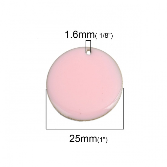 Picture of Brass Enamelled Sequins Charms Gold Plated Pink Round 25mm Dia., 5 PCs                                                                                                                                                                                        