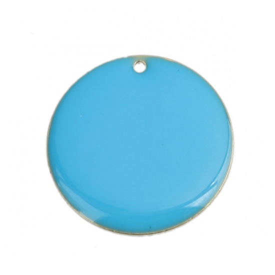 Picture of Brass Enamelled Sequins Charms Gold Plated Skyblue Round 25mm Dia., 5 PCs                                                                                                                                                                                     
