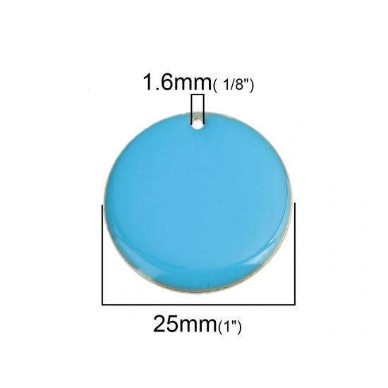 Picture of Brass Enamelled Sequins Charms Gold Plated Skyblue Round 25mm Dia., 5 PCs                                                                                                                                                                                     