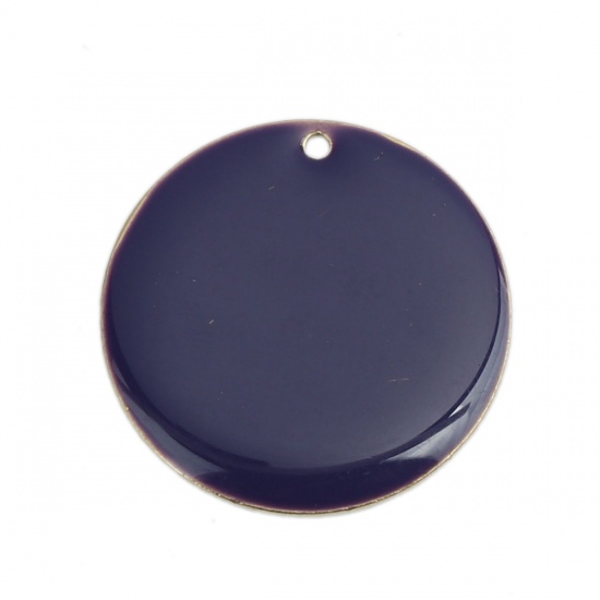 Picture of Brass Enamelled Sequins Charms Gold Plated Dark Purple Round 25mm Dia., 5 PCs                                                                                                                                                                                 