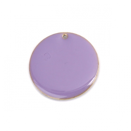 Picture of Brass Enamelled Sequins Charms Gold Plated Purple Round 25mm Dia., 5 PCs                                                                                                                                                                                      