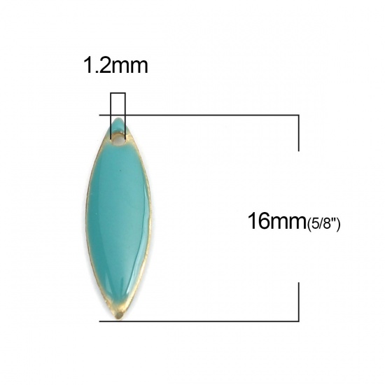 Picture of Brass Enamelled Sequins Charms Gold Plated Lake Blue Marquise 16mm x 5mm, 10 PCs                                                                                                                                                                              