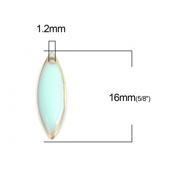 Picture of Brass Enamelled Sequins Charms Gold Plated Light Blue Marquise 16mm x 5mm, 10 PCs                                                                                                                                                                             