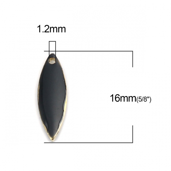 Picture of Brass Enamelled Sequins Charms Gold Plated Black Marquise 16mm x 5mm, 10 PCs                                                                                                                                                                                  