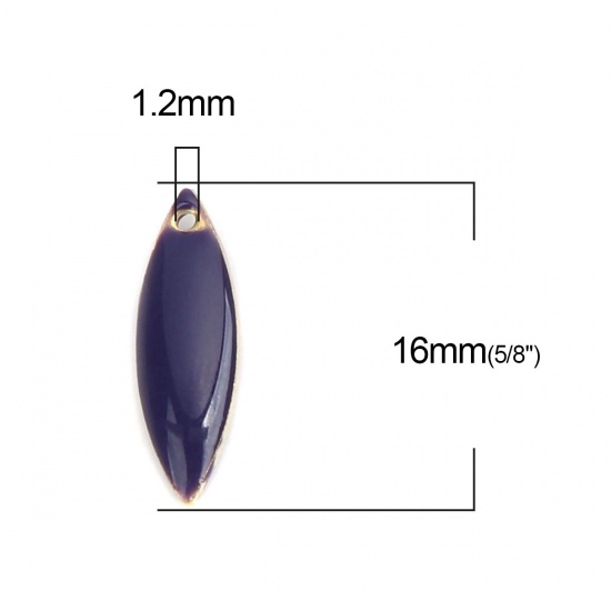 Picture of Brass Enamelled Sequins Charms Gold Plated Dark Purple Marquise 16mm x 5mm, 10 PCs                                                                                                                                                                            