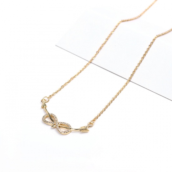 Picture of Stainless Steel & Copper Necklace Gold Plated Arc Arrow Clear Cubic Zirconia 48cm(18 7/8") long, 1 Piece