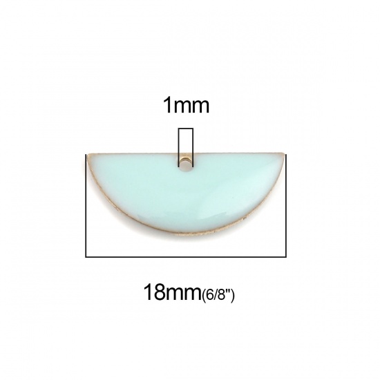 Picture of Brass Enamelled Sequins Charms Gold Plated Mint Green Half Round 18mm x 8mm, 10 PCs                                                                                                                                                                           