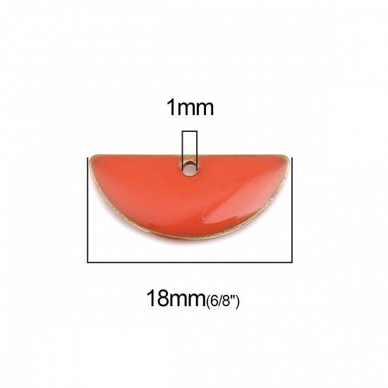 Image de Breloques Sequins Emaillés Double Face en Laiton Demi-Rond Doré Orange 18mm x 8mm, 10 Pcs                                                                                                                                                                     