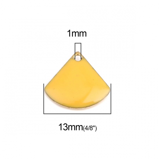 Изображение Латунь Эмалированные Блестки Подвески Позолоченный Темно-желтый В формевеер 13мм x 12мм, 10 ШТ                                                                                                                                                                