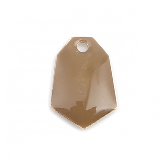 Image de Breloques Sequins Emaillés Double Face en Laiton Polygone Doré Café Clair 13mm x 9mm, 10 Pcs