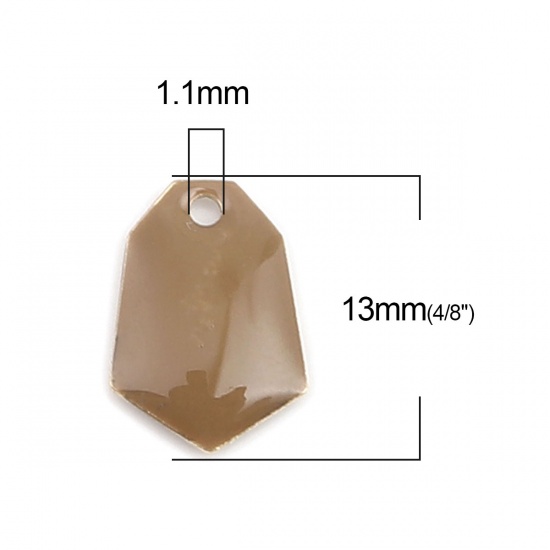 Image de Breloques Sequins Emaillés Double Face en Laiton Polygone Doré Café Clair 13mm x 9mm, 10 Pcs