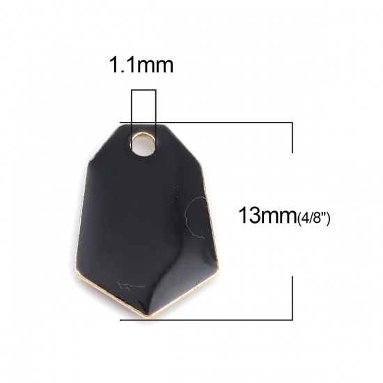 Image de Breloques Sequins Emaillés Double Face en Laiton Polygone Doré Noir 13mm x 9mm, 10 Pcs