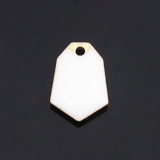 Picture of Brass Enamelled Sequins Charms Gold Plated White Polygon 13mm x 9mm, 10 PCs                                                                                                                                                                                   