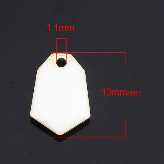 Image de Breloques Sequins Emaillés Double Face en Laiton Polygone Doré Blanc 13mm x 9mm, 10 Pcs