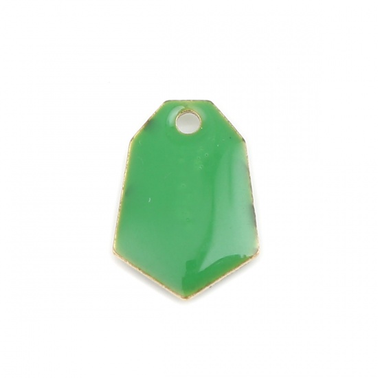 Image de Breloques Sequins Emaillés Double Face en Laiton Polygone Doré Vert 13mm x 9mm, 10 Pcs