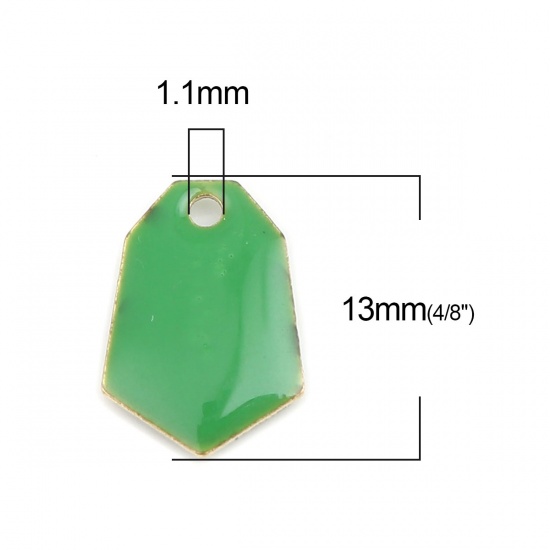 Image de Breloques Sequins Emaillés Double Face en Laiton Polygone Doré Vert 13mm x 9mm, 10 Pcs