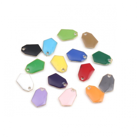 Image de Breloques Sequins Emaillés Double Face en Laiton Polygone Doré Vert 13mm x 9mm, 10 Pcs