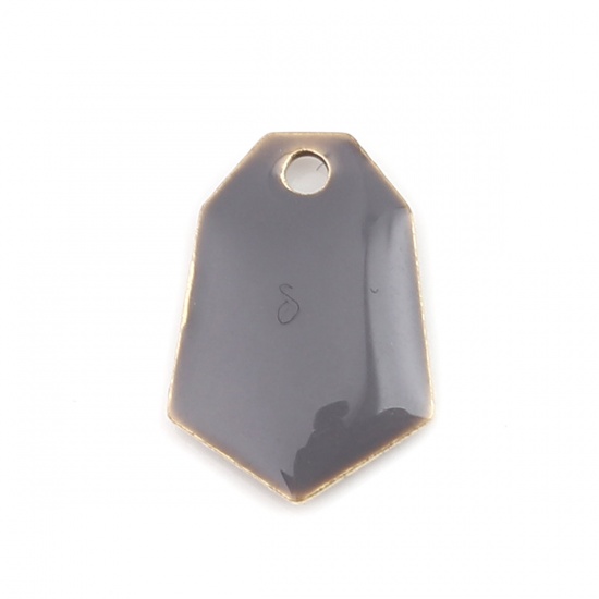 Picture of Copper Enamelled Sequins Charms Gold Plated Gray Polygon 13mm x 9mm, 10 PCs