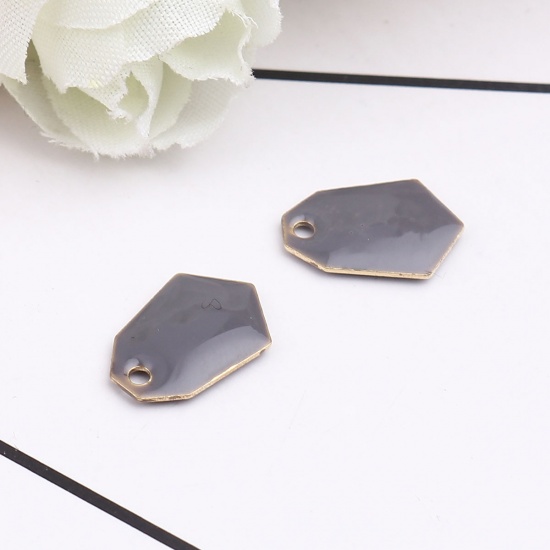 Image de Breloques Sequins Emaillés Double Face en Laiton Polygone Doré Gris 13mm x 9mm, 10 Pcs