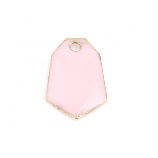 Image de Breloques Sequins Emaillés Double Face en Laiton Polygone Doré Rose Clair 13mm x 9mm, 10 Pcs