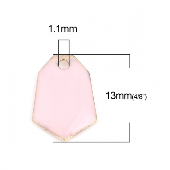Image de Breloques Sequins Emaillés Double Face en Laiton Polygone Doré Rose Clair 13mm x 9mm, 10 Pcs