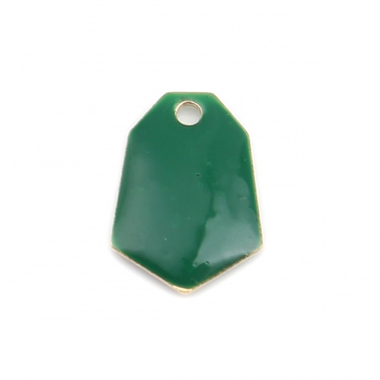 Image de Breloques Sequins Emaillés Double Face en Laiton Polygone Doré Vert Foncé 13mm x 9mm, 10 Pcs