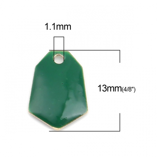 Image de Breloques Sequins Emaillés Double Face en Laiton Polygone Doré Vert Foncé 13mm x 9mm, 10 Pcs