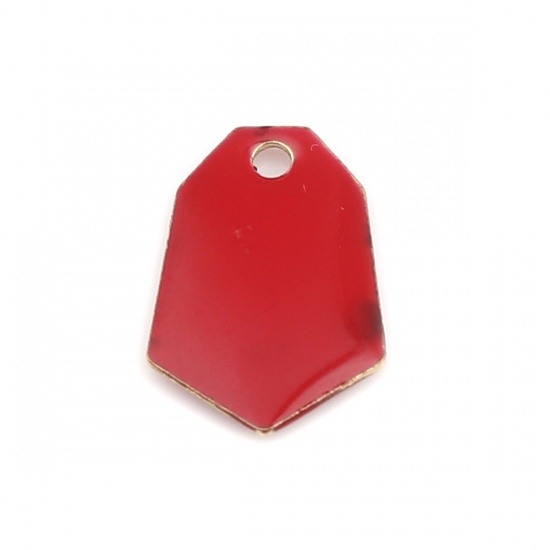 Image de Breloques Sequins Emaillés Double Face en Laiton Polygone Doré Rouge 13mm x 9mm, 10 Pcs