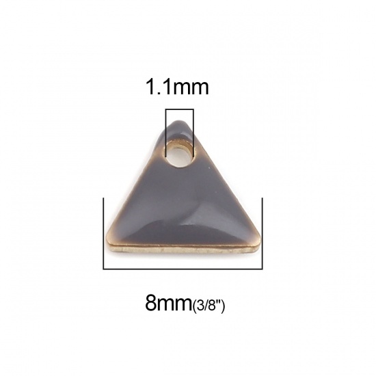 Picture of Brass Enamelled Sequins Charms Gold Plated Gray Triangle 8mm x 7mm, 10 PCs                                                                                                                                                                                    
